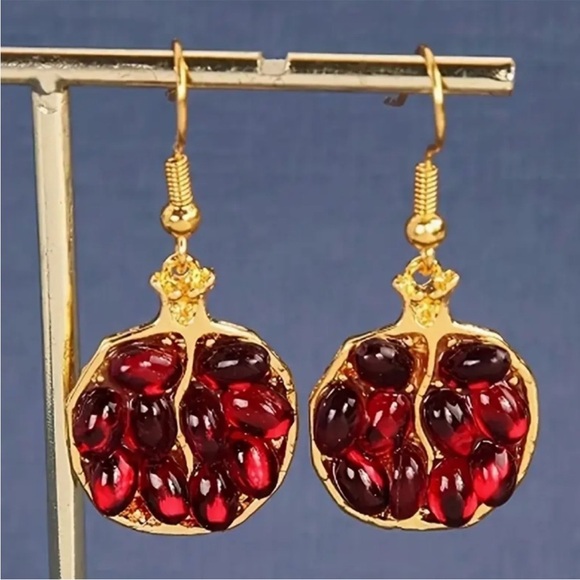 Jewelry - Elegant Gold and Red Pomegranate Earrings